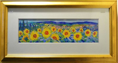 Lot 2078 - John Holt (Contemporary) Sunflowers, France Signed, pastel, 20cm by 69cm