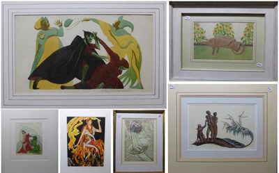 Lot 2088 - Fay Pomerance  (1912-2001) 'Comedy and Drama' Signed, watercolour, together with five further...