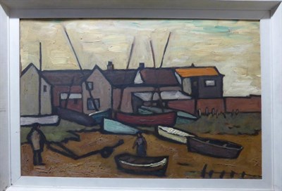 Lot 2110 - Kathleen White (20th/21st century) 'Boats at Brancaster' Signed, inscribed verso with title, oil on