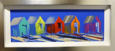 Lot 2120 - Duncan Macgregor (b.1961) Beach Houses Signed, acrylic on board, 32.5cm by 93cm