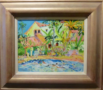 Lot 2122 - James Harrigan (b.1937) 'Pool Party' Signed, oil on board, 28cm by 36cm  Provenance: Walker...