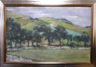 Lot 2139 - Lena Robb (1891-1980) 'Rain Clouds Over Melrose' Signed, oil on board, 48cm by 73cm  Bears...