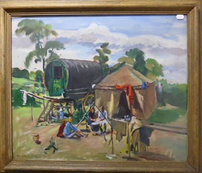 Lot 2153 - Philip Naviasky (1894-1983) A Gypsy encampment Signed, oil on board, 61cm by 74.5cm