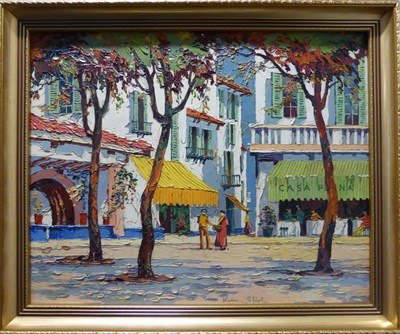 Lot 2155 - Kenneth Steel RBA, SGA (1906-1970) Figures in a continental square Signed, oil on board, 40cm...