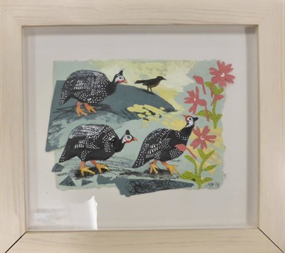 Lot 2166 - Mark Hearld (b.1974) Guinea Fowl Initialled and dated (20)03, painted collage, 15cm by 19cm