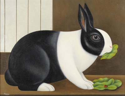 Lot 2168 - Martin Leman RBA, RWS (b.1934)  A Dutch rabbit eating lettuce Signed, oil on board, 37.5cm by...