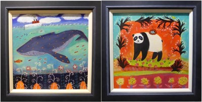 Lot 2170 - # Karen Hoepting (Contemporary) Canadian 'Big Me' 'Panda and Nest' Each signed, acrylic on...