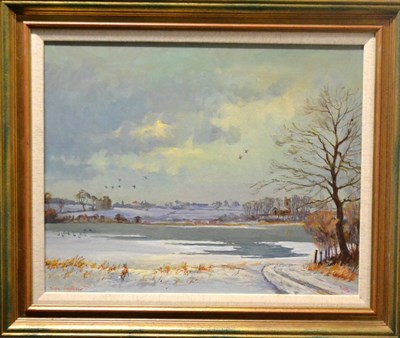 Lot 2176 - # Robin Furness (b.1933)  'Winter, South Cowton' Signed, bears inscribed artist's label verso,...