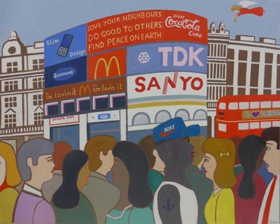 Lot 2186 - Robert Hardy (b.1952) 'Piccadilly Circus' Signed, inscribed with title and dated 2014, oil on...