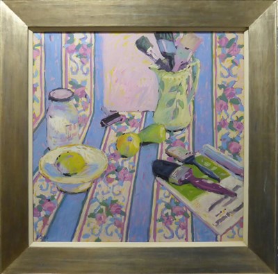 Lot 2200 - Hugo Grenville (b.1958) 'Still Life with Brushes' Initialled and dated (20)03, oil on canvas,...