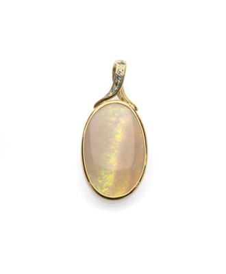 Lot 560 - An 18 Carat Gold Reversible Opal and Diamond Pendant, the oval cabochon opal within a rubover...