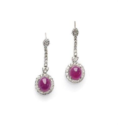 Lot 561 - A Pair of 18 Carat White Gold Ruby and Diamond Drop Earrings, a string of round brilliant cut...