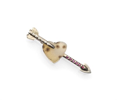 Lot 562 - An 18 Carat White Gold Drusy Agate, Diamond and Ruby Brooch, the heart shaped centre stone...