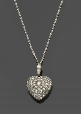 Lot 569 - A Diamond Heart Shaped Locket Pendant on Chain, the locket set throughout with rose cut diamonds in