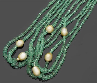 Lot 573 - An Emerald and Golden Coloured Cultured South Sea Pearl Necklace, the graduated faceted...