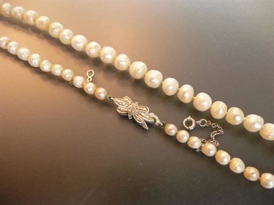 Lot 600 - A Cultured Pearl Necklace, the ninety-one graduated irregular shaped pearls on a knotted string, to