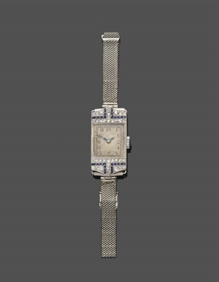 Lot 610 - An Art Deco Lady's Sapphire and Diamond Wristwatch, mechanical lever movement, bimetallic...