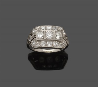 Lot 613 - A Diamond Cluster Ring, round brilliant cut diamonds in a pierced millegrain setting, total diamond