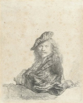 Lot 650 - Rembrandt Harmenszoon van Rijn (17th century) Self Portrait of the Artist Leaning on a Stone...