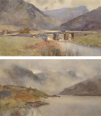 Lot 670 - Carleton Grant (1860-1930) Scene in the Lake District, footbridge in the foreground, possibly a...