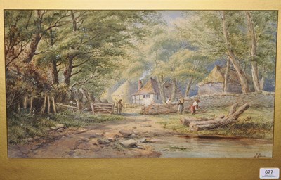 Lot 677 - J...Inson (19th century) Figures in a Wooded Clearing beside a Pond Signed, pencil and...