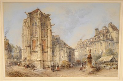 Lot 682 - Thomas Richard Colman Dibdin (1810-1893) Continental Market Place with Figures beside a Church,...