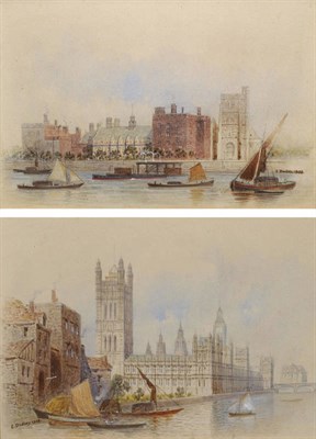 Lot 684 - E...Dudley (19th century) "Houses of Parliament"; "Lambeth Palace" Both signed and dated 1868,...