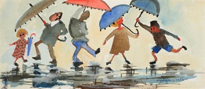 Lot 1047 - Sue Atkinson (b.1949) Rainy Day Signed, watercolour, 11cm by 25.5cm