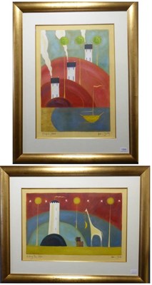 Lot 1064 - Adam Barsby (b.1969) 'Tranquil Island' 'Hiding the Moon' Each signed and inscribed, pastel, 65cm by