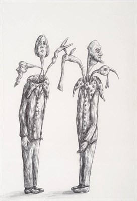 Lot 1070 - Frank Paul (b.1984) Two figures Biro, 29cm by 29cm (unframed)  Provenance: Bohemia Galleries...