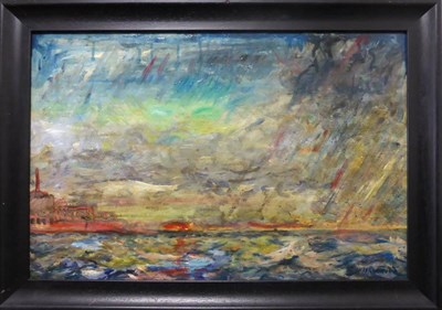 Lot 1088 - Lawrence Isherwood (1917-1989) 'Evening Rain Valletta' Malta Signed, inscribed verso, oil on board