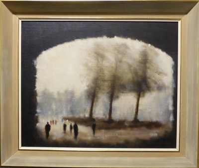 Lot 1094 - Anthony Klitz (1917-2000)  Figures strolling along a tree lined avenue Signed, oil on canvas,...