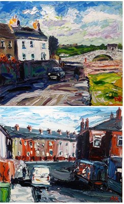 Lot 1098 - Alan Knight (Contemporary) Salford street scene Initialled, oil on board, together with a...