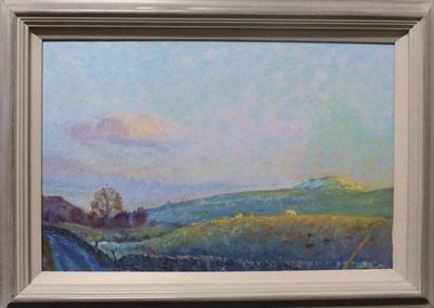 Lot 1108 - Piers Browne (b.1949) 'Christmas Eve, Dusk Addleburgh, Wensleydale'  Signed 'PB', inscribed...