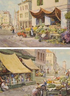 Lot 691 - James W. Milliken (fl.1887-1930) "A Venetian Market Place"; "The Market Place - San Gregorio,...