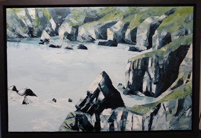 Lot 1113 - Gywn Roberts (b.1953) Welsh 'Clogwyni ger Tyddewi, Cliffs South Pembrokeshire' Signed and inscribed