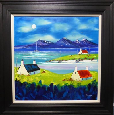 Lot 1116 - John Damari (Contemporary) Scottish 'Moonlight Reflections, Wee Crofts Craignure, Mull' Signed,...