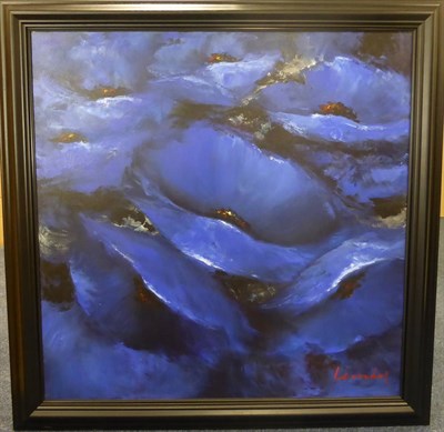 Lot 1125 - Vasile Leondar (1957) Romanian 'Blue Poppies' Signed, oil on canvas, 99cm by 99cm  Provenance:...