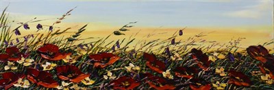 Lot 1126 - * Maya Eventov (b.1964) Russian Poppy field Acrylic on box canvas, 30.5cm by 91.5cm...