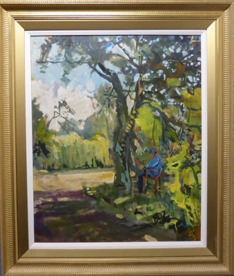 Lot 1140 - George Sykes (20th century) 'Sketching in the Orchard'- 'George Sykes Sketching Frank Needham,...