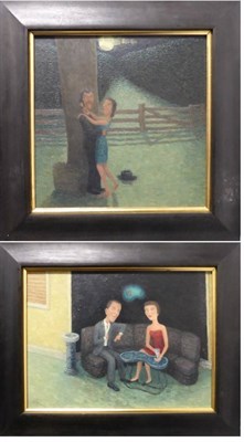 Lot 1149 - Tony Snowden (Contemporary) A moonlit embrace Oil on board, together with a further oil on board by