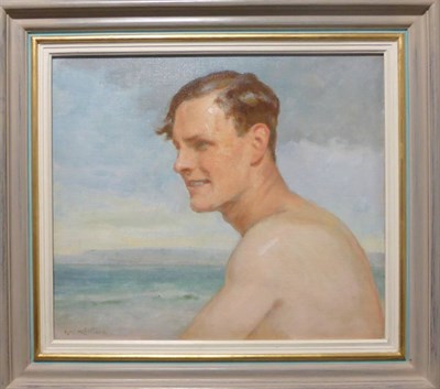 Lot 1152 - Kay Robertson (20th/21st century)  Portrait of a male bather, head and shoulders in profile against