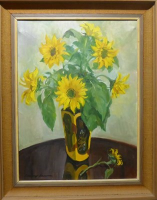 Lot 1165 - Howard Bowen (20th century) Irish Sunflowers in a yellow vase Signed, oil on canvas, 60cm by 44.5cm