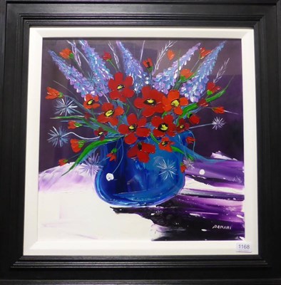 Lot 1168 - John Damari (Contemporary) Scottish 'Poppies and Monkshood' Signed, inscribed verso, oil on canvas