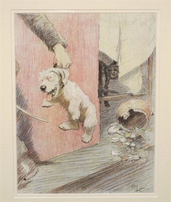 Lot 701 - Cecil Charles Windsor Aldin RBA (1870-1935) Gentleman Holding a West Highland Terrier, with a...