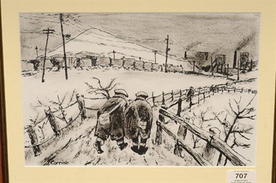 Lot 707 - Norman Cornish (b.1919)  Two Miners walking towards a Pit Head in a Winter Landscape Signed,...