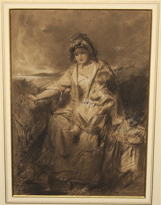 Lot 713 - Thomas Faed RA, HRSA (1826-1900) Study of a Mother and Children, a coastal scene in the...