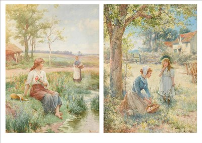 Lot 716 - Alfred Glendenning Jnr RBA (1861-1907) Young Mother and a Girl picking Apples in an Orchard;...