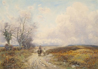 Lot 721 - William Manners RBA (1860-c.1940) Travellers on a Country Lane, a moorland landscape beyond...