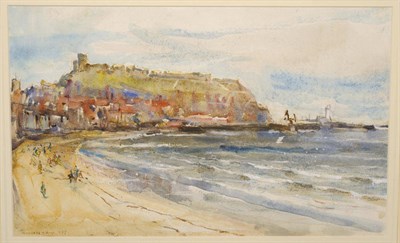 Lot 736 - Rowland Henry Hill (1873-1952) South Bay Scarborough, with figures on the beach Signed and...